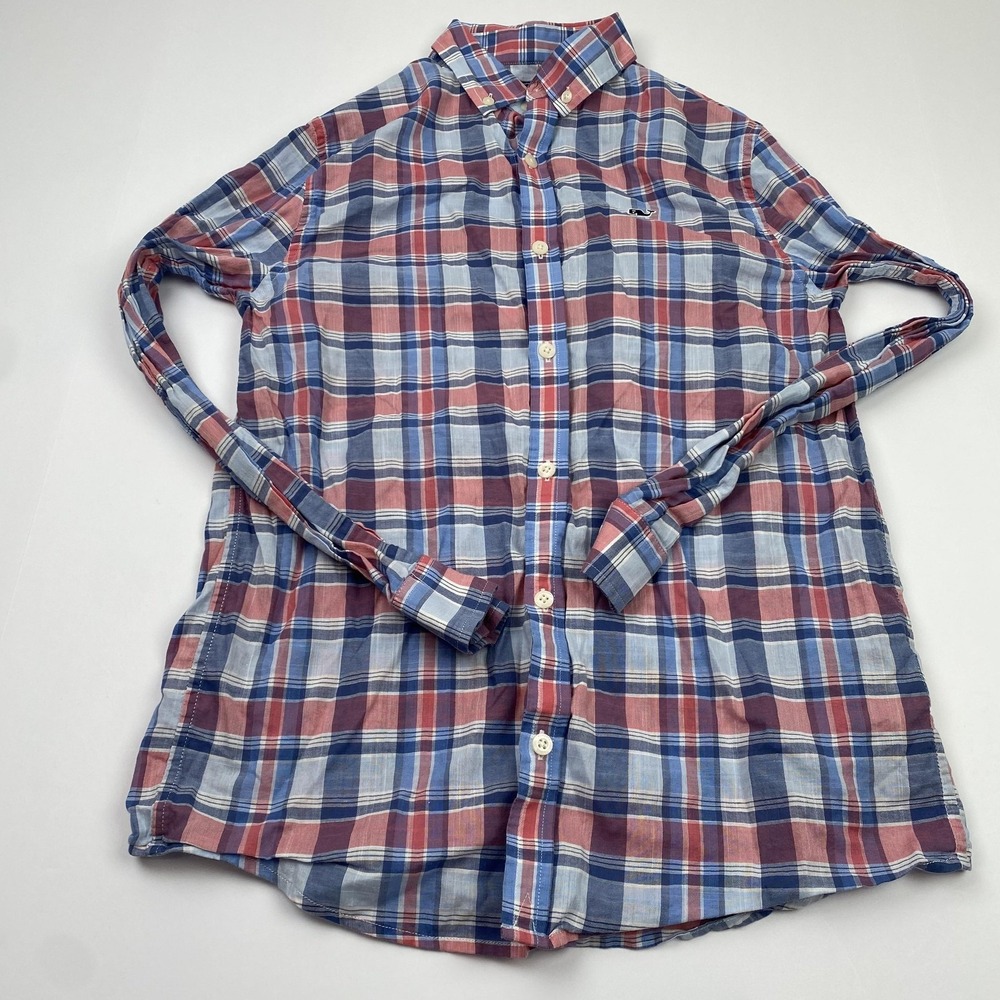 Vineyard Vines Whale Shirt Teens Large Plaid Long Sleeve Button Down Cotton